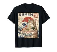 Divertente Giapponese Ramen Cat Kawaii Ukiyo Vintage Art Maglietta