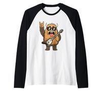 Divertente Giocatore di Chitarra Peloso Rock Mostro Grafico giocoso Sharp Maglia con Maniche Raglan