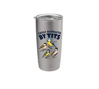 Divertente gioco di parole di birdwatching facilmente distratto dalle tette Birding Bicchiere termico in acciaio inox doppia parete