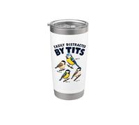 Divertente gioco di parole di birdwatching facilmente distratto dalle tette Birding Bicchiere termico in acciaio inox doppia parete