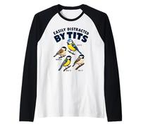 Divertente Gioco di Parole di Birdwatching Facilmente distratto dalle Tette Birding Maglia con Maniche Raglan