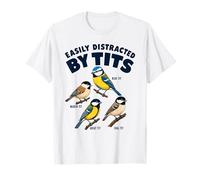 Divertente Gioco di Parole di Birdwatching Facilmente distratto dalle Tette Birding Maglietta