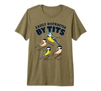 Divertente Gioco di Parole di Birdwatching Facilmente distratto dalle Tette Birding Maglietta Premium