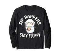 Divertente Gioco di Parole sulle Pecore Sip Happens Stay Fluffy Maglia a Manica