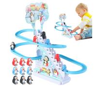 Divertente gioco musicale con pista a caccia di pinguini, set di piste scorrevoli Pinguini che scalano le scale, set da gioco con pista musicale giocattolo sulle montagne russe con interruttore