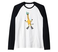 Divertente Giraffa da Snorkeling con Disegno di Cartoni Animati Carino Animale subacqueo Maglia con Maniche Raglan