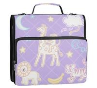 Divertente giraffa scimmia viola a scacchi 3 anelli 3,8 cm raccoglitore con cerniera con cinturino tasche multiple documenti borsa di archiviazione adatto per scuola media Paquete de gestión de