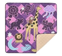 Divertente giraffa scimmia viola rosa a quadretti carino pieghevole per la cura del bambino tappetino da gioco per interni ed esterni comodo pieghevole tappetino per gattonare per bambini, 127 x 127