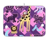 Divertente Giraffa Scimmia Viola Rosa a quadretti Cucina Contatore Accessori Piatto scolapiatti stuoia per il bancone della cucina Grande Tappetino di asciugatura 18 x 24