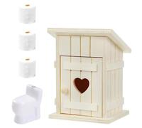 Divertente gnomo accessorio per la casa dei gnomi, in miniatura, per la casa delle bambole, accessori in legno, con 1 toilette e 3 rotoli di carta igienica, regalo per gli appassionati di bricolage