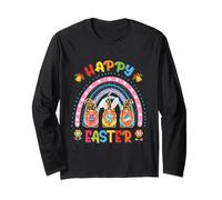 Divertente Gnomo Arcobaleno Coniglietto Pasquale Abbraccio Uovo Happy Easter Maglia a Manica