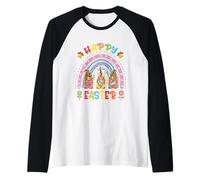 Divertente Gnomo Arcobaleno Coniglietto Pasquale Abbraccio Uovo Happy Easter Maglia con Maniche Raglan