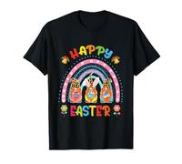 Divertente Gnomo Arcobaleno Coniglietto Pasquale Abbraccio Uovo Happy Easter Maglietta