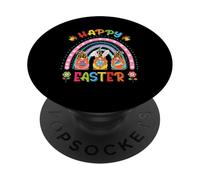 Divertente gnomo arcobaleno coniglietto pasquale abbraccio uovo Happy Easter PopSockets PopGrip Adesivo