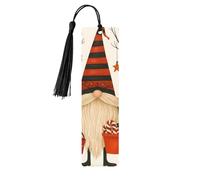 Divertente gnomo che trasporta un secchio rosso, segnalibro in legno con nappa, personalizzazione bifacciale