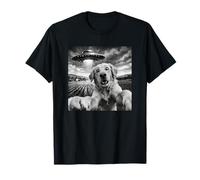 Divertente Golden Retriever Dog Selfie con UFO Maglietta