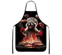 Divertente grembiule da cucina con procioni, per grigliare animali in stile cartone animato, per barbecue e chef domestici, nero, 24x31 Inch