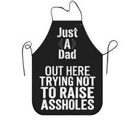Divertente grembiule nero per cucinare, con scritta in inglese "Just a Dad Out Here Trying Not to Raise Trouble", perfetto per barbecue, grigliate e riunioni di famiglia, nero, 24x31 Inch