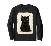Divertente Grumpy Nero Neko Gatto Kawaii Anime Giapponese Vintage Maglia a Manica