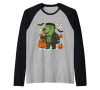 Divertente Halloween Capybara Frankenstein Mostro Grafica Maglia con Maniche Raglan