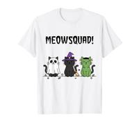 Divertente Halloween di Meowsquad Ghost Witch Cats Maglietta