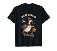 Divertente Halloween Goose Witch Riding Scooter Maglietta