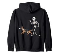 Divertente Halloween Pastore Tedesco e Scheletro Felpa con Cappuccio