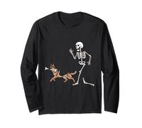 Divertente Halloween Pastore Tedesco e Scheletro Maglia a Manica