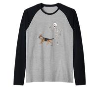 Divertente Halloween Pastore Tedesco e Scheletro Maglia con Maniche Raglan