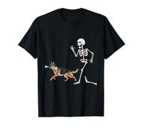 Divertente Halloween Pastore Tedesco e Scheletro Maglietta