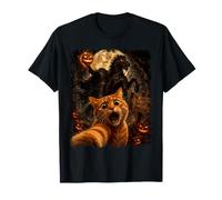 Divertente Halloween Selfie Cat Headless Cavaliere Zucca Maglietta