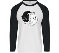 Divertente Halloween Ying Yang Fantasmi Uomo L/S Maglietta Baseball
