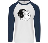 Divertente Halloween Ying Yang Fantasmi Uomo L/S Maglietta Baseball