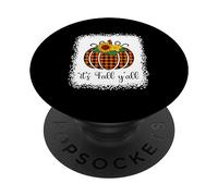 Divertente Halloween zucca arancione Buffalo plaid It's Fall Y'all PopSockets PopGrip Adesivo