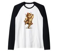 Divertente Highland Cow Esecuzione Scozzese Danza Maglia con Maniche Raglan