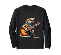 Divertente Iguana Che Suona la Chitarra, Design per Gli Amanti della Musica Maglia a Manica