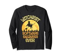 Divertente Ingegnere Software Strega Umorismo di Halloween Maglia a Manica