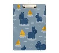 Divertente ippopotamo Ocean Gray consegna Appunti Foro Standard per Calcio Softball Coaching Dimensioni 9 x 12.5 Tabla para escribir con Clip