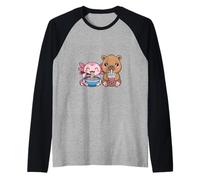 Divertente Kawaii Axolotl Ramen Capybara Boba Tea Duo Maglia con Maniche Raglan