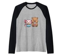Divertente Kawaii Axolotl Ramen Capybara Boba Tea Duo Maglia con Maniche Raglan