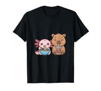 Divertente Kawaii Axolotl Ramen Capybara Boba Tea Duo Maglietta