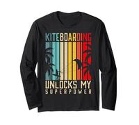 Divertente Kiteboarding sblocca Il Mio superpotere Retro Beach Sunset Maglia a Manica
