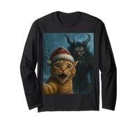 Divertente Krampus Cat Selfie Christmas Horror Meme Maglia a Manica