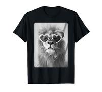 Divertente Leone con Cuori Occhiali da Sole Carino Animale Meme Grafica Maglietta