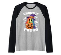 Divertente LGBT Spettrale Orgoglio Gay Pride Halloween Rainbow Ghost Maglia con Maniche Raglan