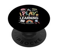Divertente libro con scritta "Play Is Learning Brain Rainbow Pencil Book Fun PopSockets PopGrip Adesivo