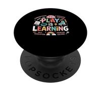 Divertente libro con scritta "Play Is Learning Brain Rainbow Pencil Book Fun PopSockets PopGrip Adesivo