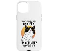 Divertente maglietta con gatto ansioso "I Don't Struggle I Excel at It" Custodia per iPhone 15 Plus