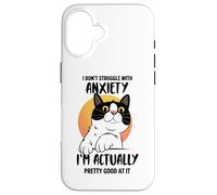 Divertente maglietta con gatto ansioso "I Don't Struggle I Excel at It" Custodia per iPhone 16