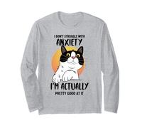 Divertente Maglietta con Gatto ansioso I Don't Struggle I Excel at It Maglia a Manica